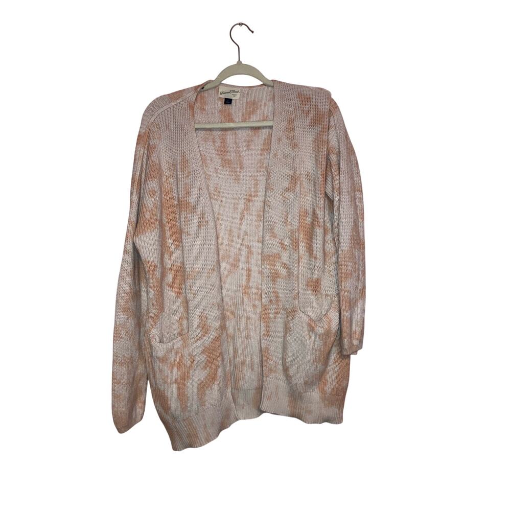 Universal Thread White & Peach Colored Tie-dye Knit Open Front Cardigan Large